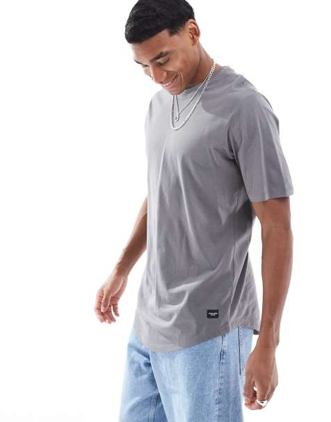 Jack & Jones Essentials longline T-shirt with curve hem in gray - view 1
