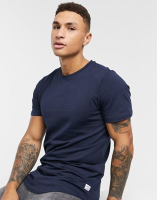 Jack & Jones Essentials longline t-shirt with curve hem in navy - ASOS Price Checker