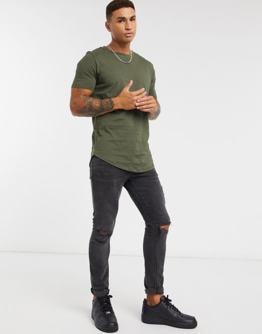 Jack & Jones Essentials Scoop Neck Longline T-shirt in Black for