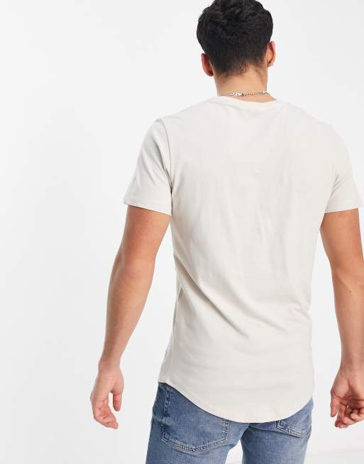 Jack & Jones Essentials longline t-shirt with curve hem in off white