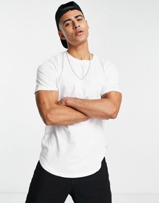 Jack & Jones Essentials longline t-shirt with curve hem in white - ASOS Price Checker