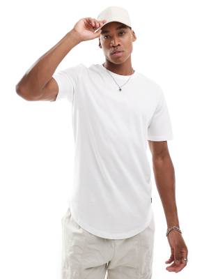 Jack & Jones Essentials longline t-shirt with curve hem in white