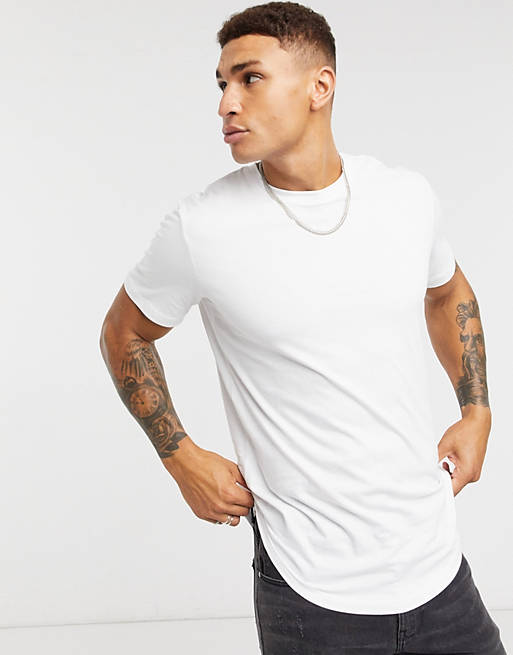 Doornen het internet Infrarood Jack & Jones Essentials longline t-shirt with curve hem in white | ASOS