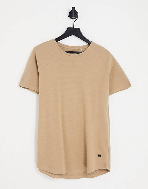 Jack & Jones Essentials longline t-shirt with curved hem in beige (part of a set) 