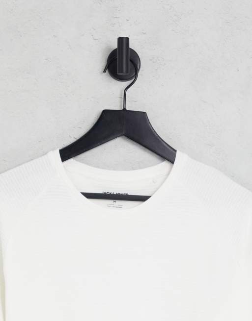 Jack & Jones Essentials longline t-shirt with curve hem in off white