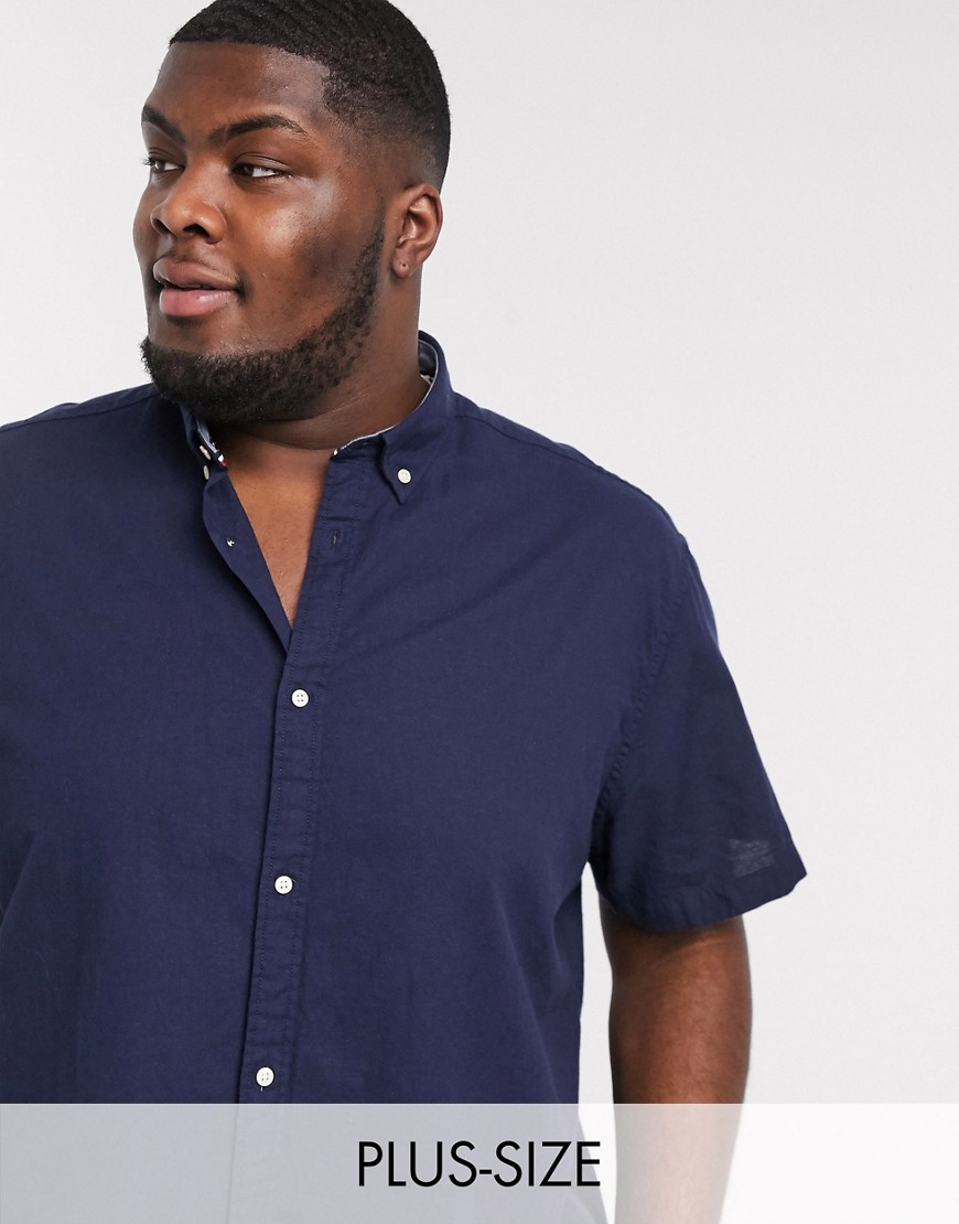 Jack & Jones Essentials – Marinblå kortärmad skjorta i linneblandning med smal passform