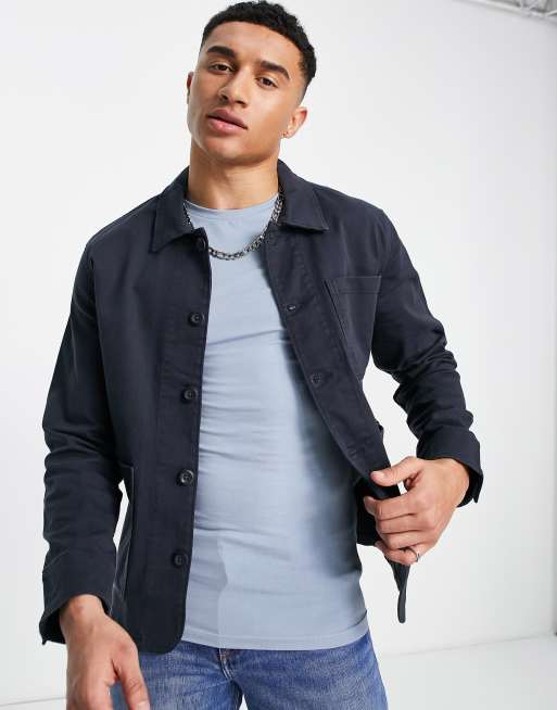 Jack & Jones Essentials – Marinblå overshirt i arbetsstil 