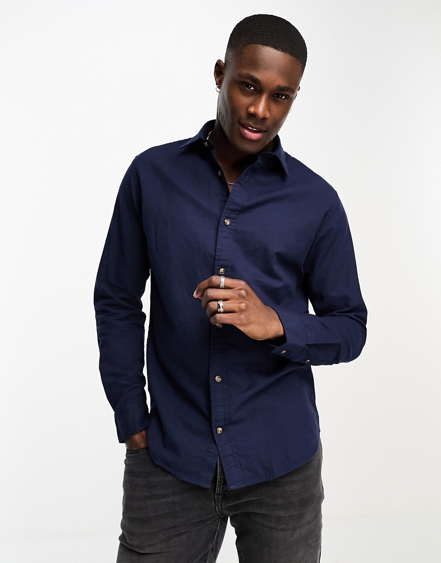jack & jones essentials - marinblå skjorta i linne
