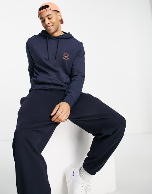 Jack & Jones - Essentials - Marineblå hættetrøje med logo på brystet , 4 af 4