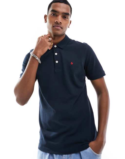 Jack & Jones - Essentials - Marineblå slim-fit-polo i piqué med kantstribe og logo , 2 af 4