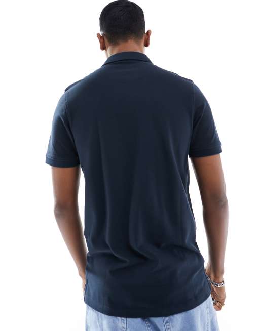 Jack & Jones - Essentials - Marineblå slim-fit-polo i piqué med kantstribe og logo , 3 af 4
