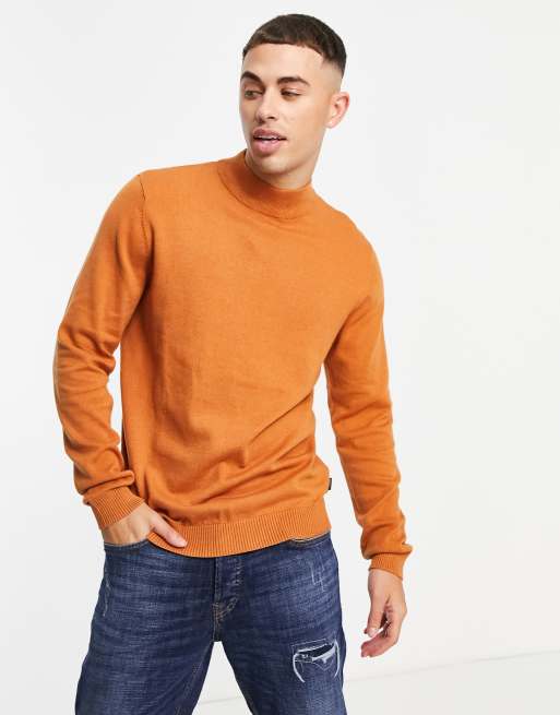 Jack & Jones Essentials mock neck jumper in orange | ASOS