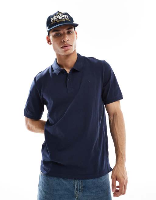 Jack & Jones Essentials - mørkeblå piqué-polo med logo og smal pasform