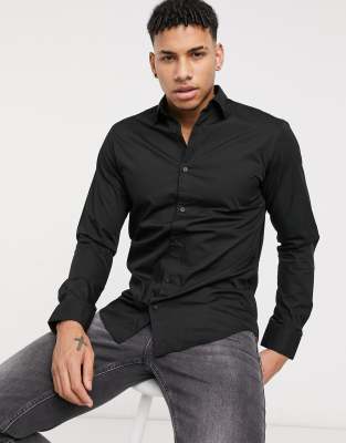 kans In tegenspraak veeg Jack & Jones - Essentials - Net slim fit overhemd in zwart | ASOS