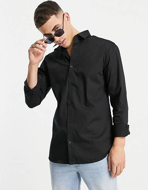 Jack & Jones Essentials non iron smart shirt in slim fit black