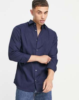 Jack & Jones Essentials Non Iron Smart Shirt In Slim Fit Navy In Navy