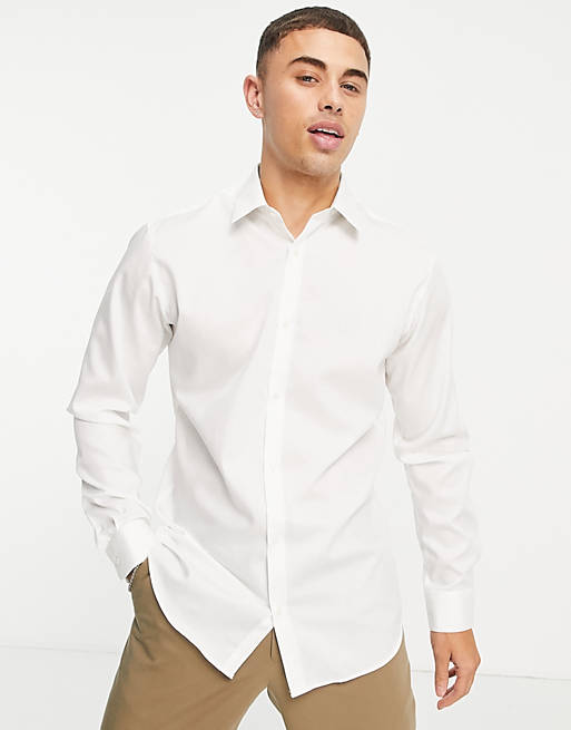 Jack & Jones Essentials non iron smart shirt in super slim fit white