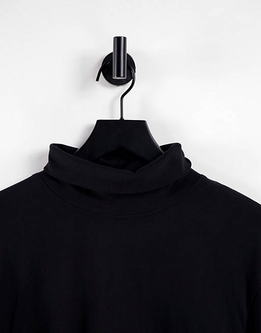 Men Jack & Jones Essentials organic cotton long sleeve top with roll neck in black 