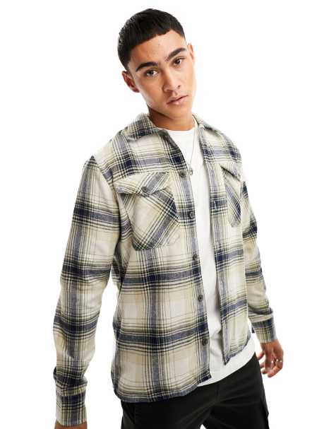 Jack & Jones Essentials overshirt in beige check 