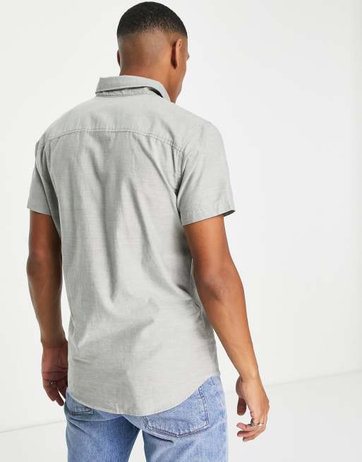 Jack & Jones Essentials oxford shirt with short sleeves in light washed khaki, 4 of 4