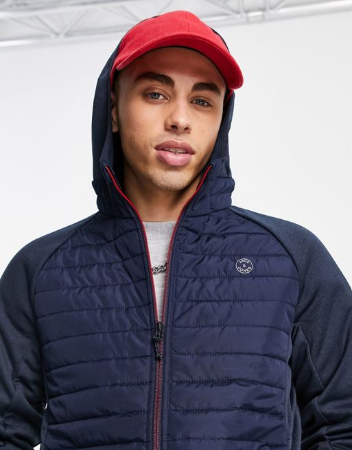 Navy Puffer Jacket With Inside Contrast Hoodie