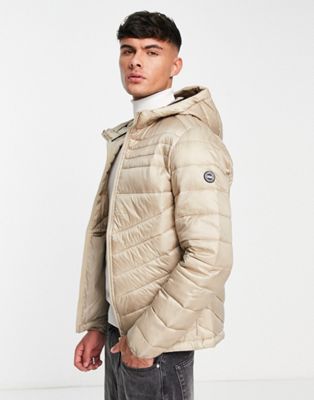 Jack & Jones Essentials padded jacket with hood in beige