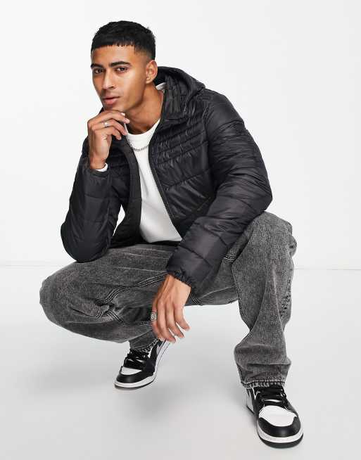Jack & Jones Essentials padded jacket with hood in black 