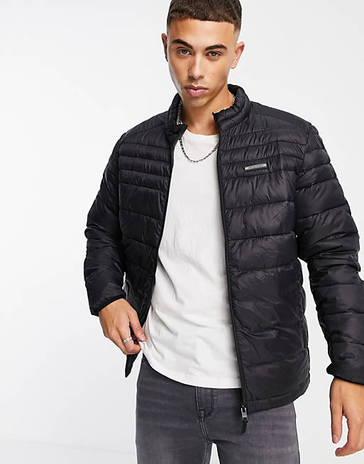 Jack & Jones Essentials padded jacket with stand collar in black