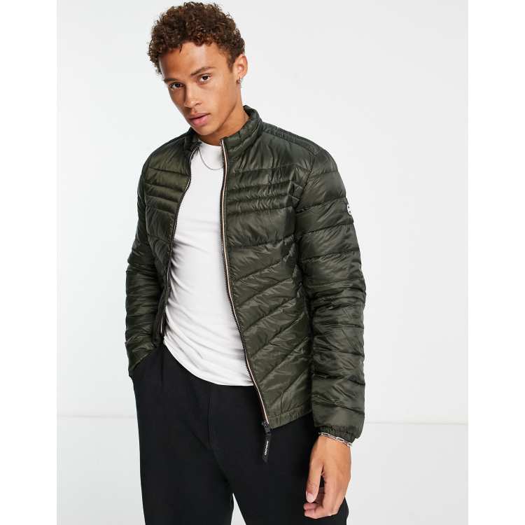 Jack & Jones Essentials padded jacket with stand collar in khaki