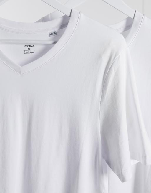 Jack & Jones - Essentials - Pakke med 2 par hvide t-shirts i slim fit med v-hals, 3 af 4