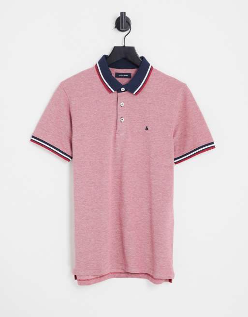 Jack & Jones Essentials - Polo in jersey rossa con righe a contrasto sui bordi