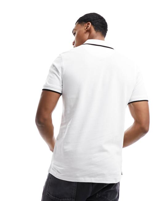 Jack & Jones Essentials - Polo slim bianca in piqué con bordi a contrasto e logo, 3 di 4