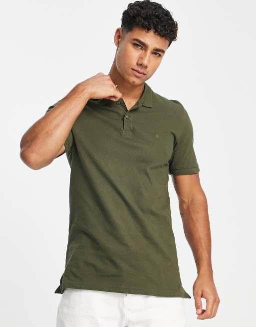 Jack & Jones Essentials - Polo slim in piqué verde con logo, 2 di 4