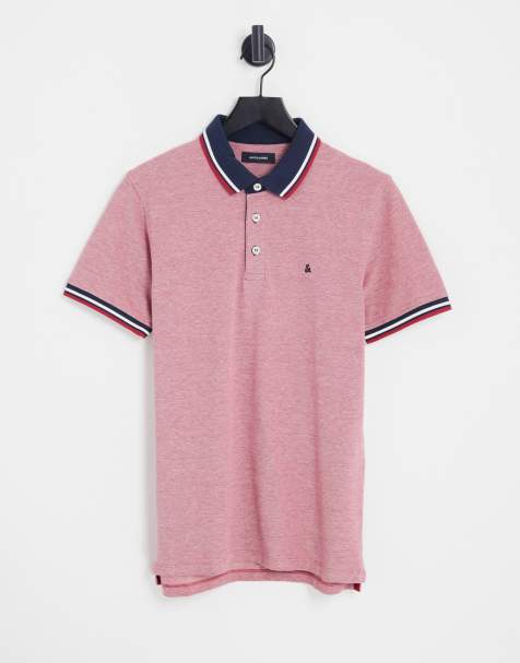 Jack & Jones – Essentials – Polohemd aus Jersey in Rot mit Zierstreifen - view 1