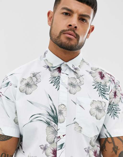 Jack & Jones Essentials printed short sleeve shirt in pale blue ASOS