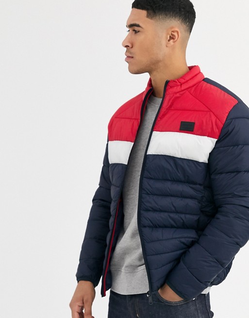 Jack & Jones Essentials puffer jacket in colour blocking with stand collar
