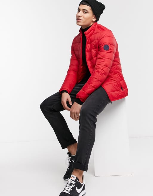 Jack & Jones Essentials puffer jacket with collar in red