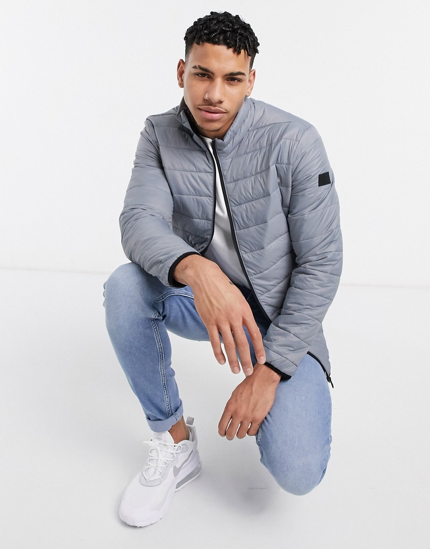Jack & Jones Essentials puffer jacket with stand collar in charcoal-Grey