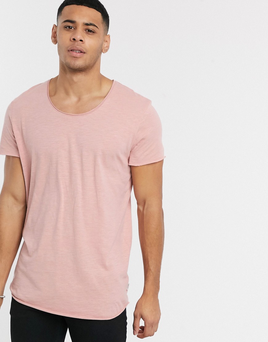 Jack & Jones essentials raw edge t-shirt-Pink