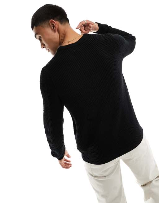 Black ribbed jumper mens sale