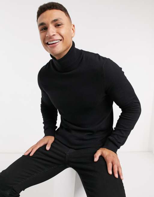 Jack & Jones Essentials roll neck jumper in black, 3 of 4