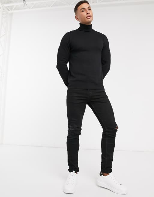 Jack & Jones Essentials roll neck jumper in black, 4 of 4