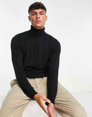 Essentials roll neck sweater in black