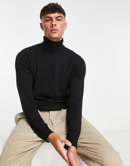 Jack & Jones Essentials roll neck sweater in black