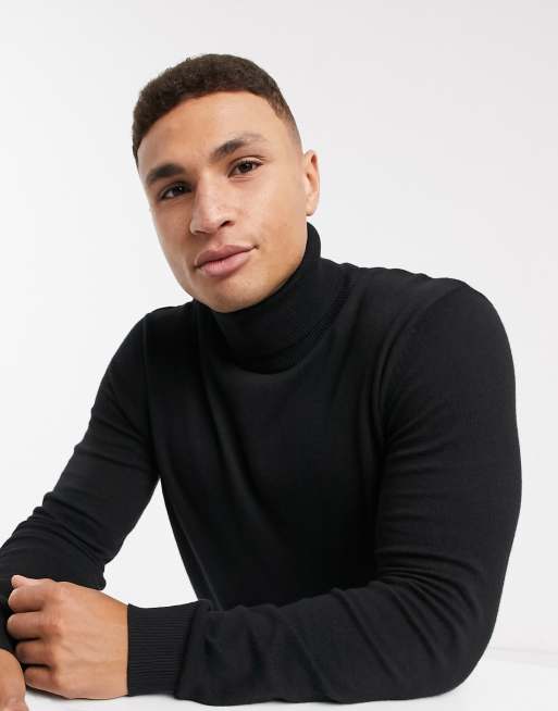 Jack Jones Essentials roll neck sweater in black