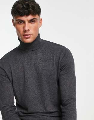 Jack & Jones Essentials Roll Neck Sweater In Dark Gray Melange