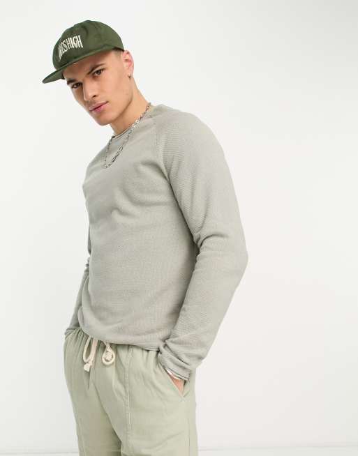 Jack & Jones Essentials rolled hem jumper with raglan sleeve in mint green 
