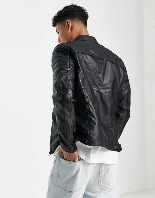 Jack & Jones – Essentials – Schwarze Racerjacke aus Kunstleder, 2 von 4