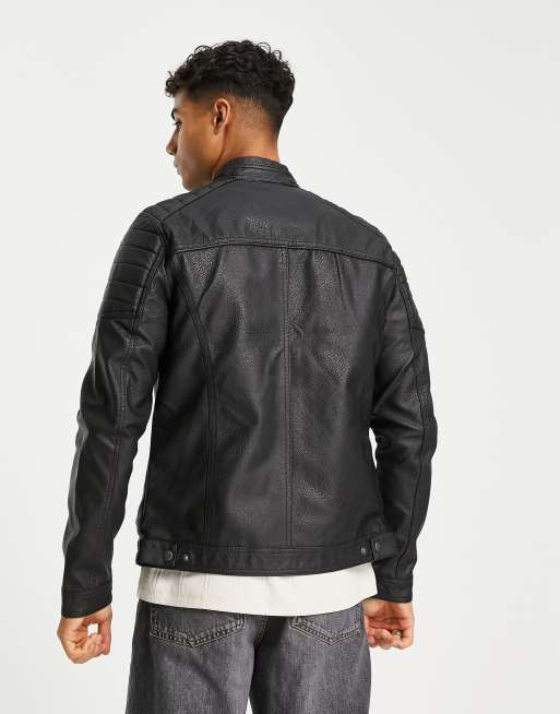 Jack & Jones – Essentials – Schwarze Racerjacke aus Kunstleder, 2 von 4