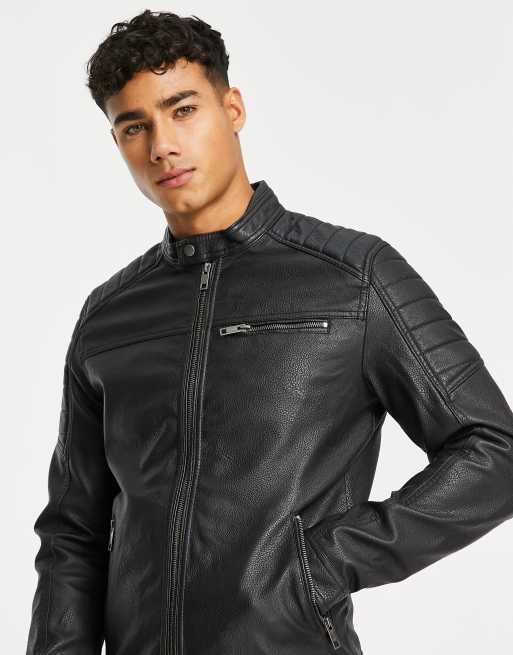 Jack & Jones – Essentials – Schwarze Racerjacke aus Kunstleder, 3 von 4